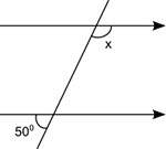 What is the measure of angle x?  100 degrees 130 degrees 135 degrees 150 deg