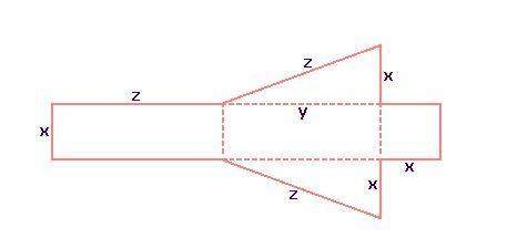 If x = 5 cm, y = 12 cm, and z = 13 cm, what is the surface area of the geometric shape formed by thi