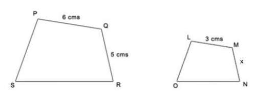 Quadrilateral pqrs is similar to quadrilateral lmno. find the value of x.
