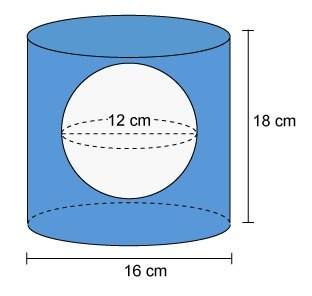 The figure is a cylinder with a sphere within it. what is the volume of the shaded part