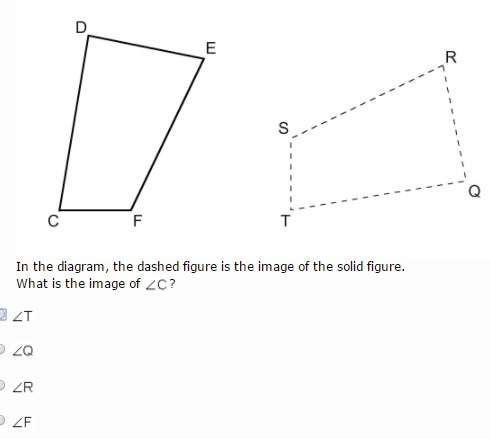 In the diagram, the dashed figure is the image of the solid figure.  what is the image of angl