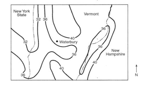What was the probable amount of rainfall in inches for waterbury, vermont for that year?  a)35