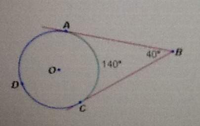 In the diagram below, ab and bc are tangent to o. what is the measure of adc?