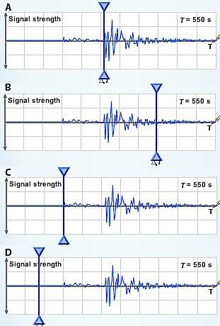 In which seismogram is the time probe placed at the beginning of the p waves?  seismogra