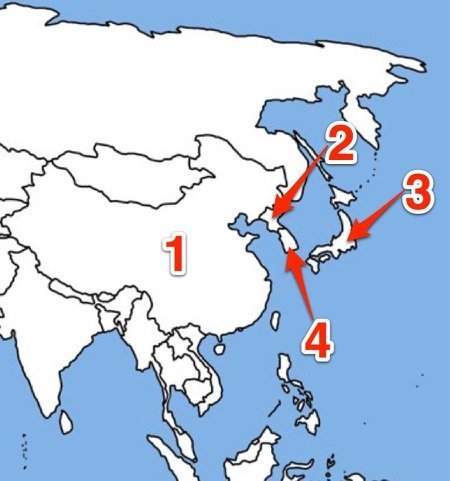 Number 2 represents the country of a) japan.  b) vietnam.  c) north korea. &lt;