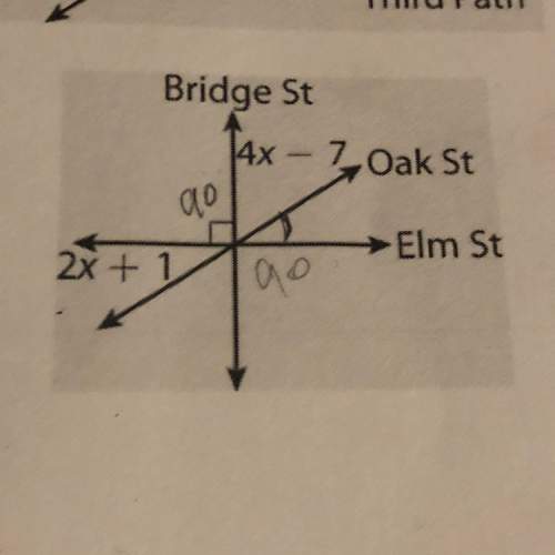 Three streets meet eachother as shown. what is the measure of the angle between oak street and elm s
