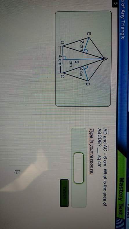 Line ad and line ac = 6. what is the area of abcde? sq cm
