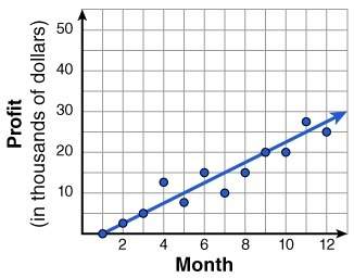 The scatter plot below shows the profit earned each month by a new company over the first year of op