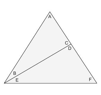 In the figure, angle e measures 30°, angle f measures 57°, and angle b measures 27°. what is the mea