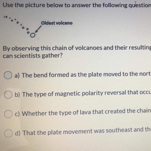Use the picture to answer the following question  by observing this chain of volcanoes a