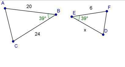 "in the figure, △abc ~ △def. solve for x. will post picture  a. x = 4
