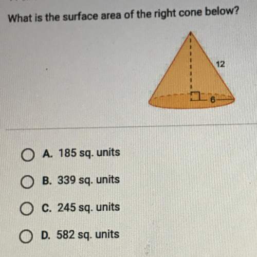 What is the surface area of the right cone below?  α. 185 sq. units b. 339 sq. units