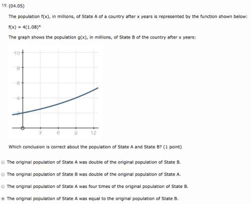 Easy! asap! 20 point the population f(x), in millions, of state a of a country after x yea