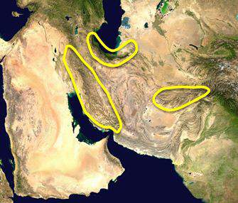 The map above shows the iranian plateau. which of the following places is not circled on the map?