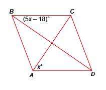 Given that abcd is a rhombus, what is the value of x?  a. 28 b. 56 c. 48.5