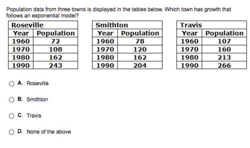 Population data from three towns is displayed in the tables below. which town has growth that follow