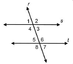 Parallel lines s and t are cut by a transversal, r.  mc007-1.jpg if the meas