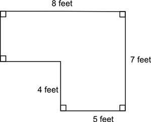 The figure shows a carpeted room. how many square feet of the room are carpeted?