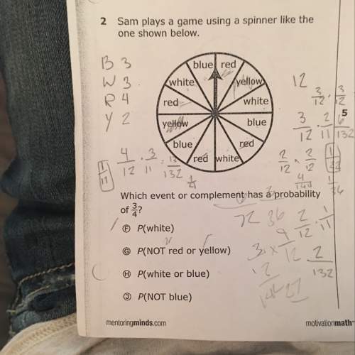 Sam plays a game using a spinner like the one below which event or complement has a probability of 3