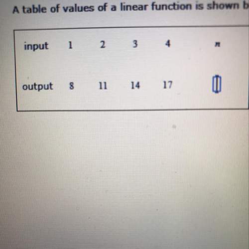 Atable of values of a linear function is shown below. find the output when the input is n.