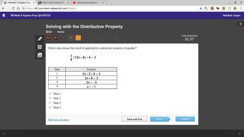 Which step shows the result of applying the subtraction property of equality?
