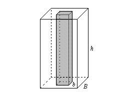 The figure below shows a container that is a square prism with base side length b and a hollow secti