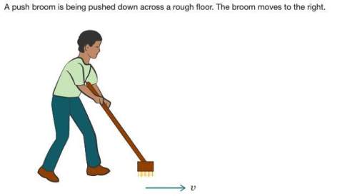Apush broom is being pushed down across a rough floor. the broom moves to the right. what is the cor