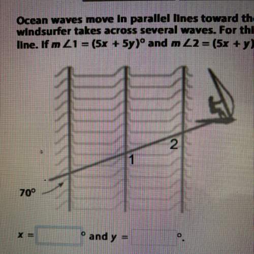 Ocean waves move in parallel lines toward the shore. this figure shows the path that a windsurfer ta