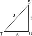 (03.01 lc) in triangle stu, u2 = s2 + t2.  which equation is true about the measur