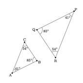 Determine whether the triangles are similar. if so, write a similarity statement and name the postul