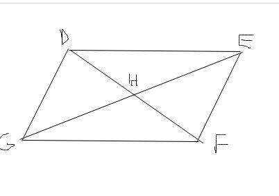 In parallelogram defg, dh = x + 3, hf = 3y, gh = 4x – 5, and he = 2y + 3. find the values of x and y