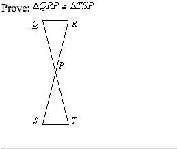 Write a paragraph proof.given: vertical isosceles triangles. rs bisects qt.  prove: δq