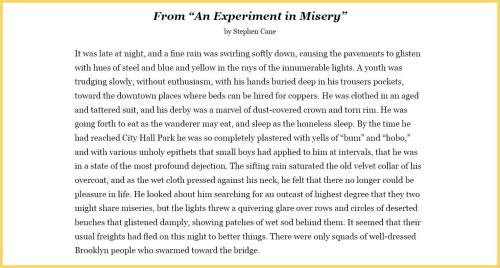 This excerpt from "an experiment in misery" contains rich images. give four examples of vivid imager