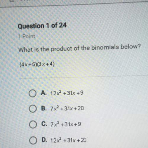 What is the product of the binomials below?  (4x+5)(3x +4)