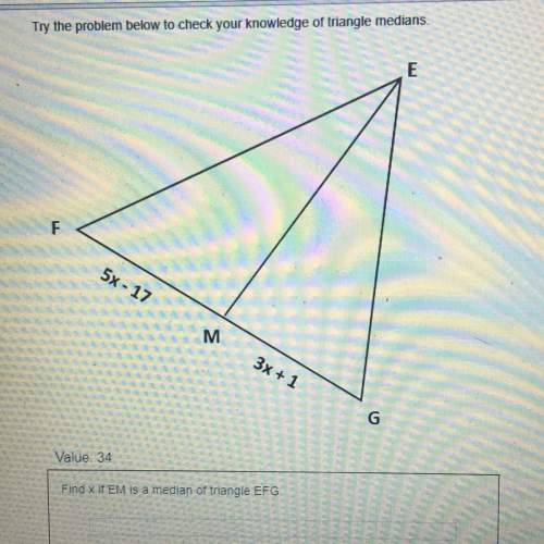 Find x if em is a median of triangle efg.