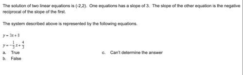 The solution of two linear equations is (-2,2). one equations has a slope of 3. the slope of the oth