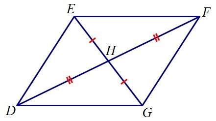 The diagonals of parallelogram defg intersect at h. what congruence statements can you make about th