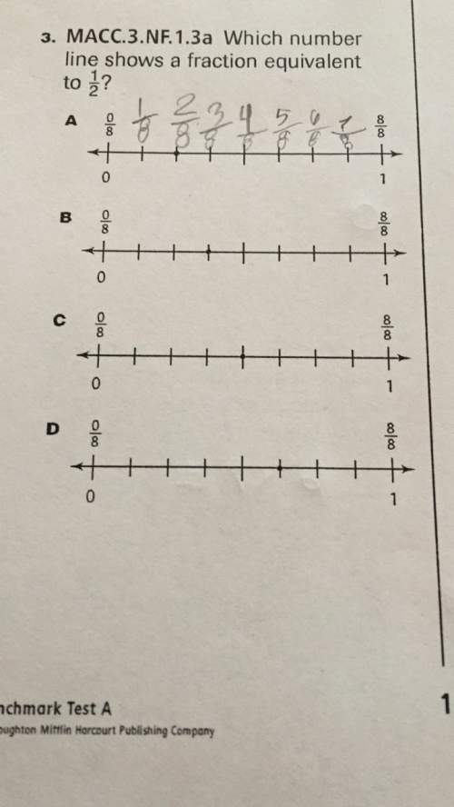 Which number line shows a fraction equivalent to 1/2