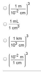 Which of the following fractions can be used in the conversion of 1450 cm3 to the unit km3?