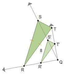 Triangle rst was dilated by a scale factor of . the image, triangle r's't', is an isosceles triangle