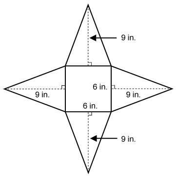 Aclock is in the shape of a square pyramid. the dimensions are shown in the net.