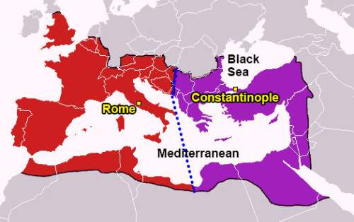 How was the roman empire affected by the division shown in this map? a.the division ultimately weak