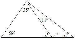 Find the values of x, y, and z. the diagram is not to scale. x = 86, y = 94, z = 7