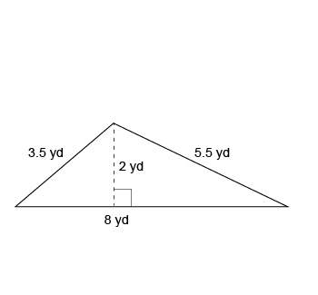 What is the area of this triangle? use the formula a=bh/2 a. 22 yd² b. 16 yd² c. 14 yd² d. 8 yd²
