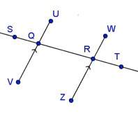 Segments uv and wz are parallel with line st intersecting both at points q and r respectively&lt;
