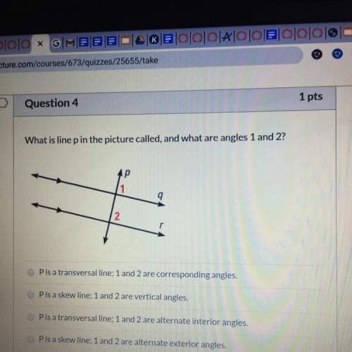 What is line p in the picture called, and what are angles 1 and 2?