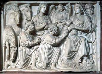 How does the gothic relief sculpture, adoration of the magi, reflect another culture's influence? b