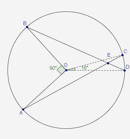 50 in the diagram, point o is the center of the circle and and intersect at point e. if m∠aob = 90°