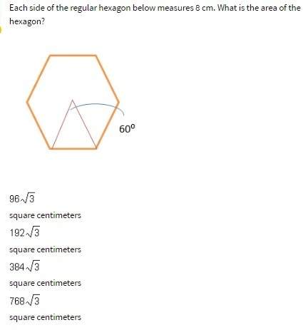 Each side of the regular hexagon below measures 8 cm. what is the area of the hexagon?