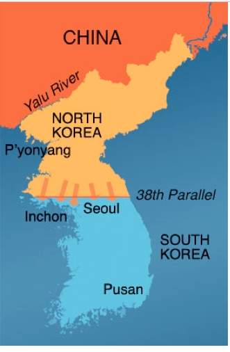Which of the following reasons best explains the division of the korean peninsula after wwii as show